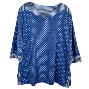 Southern Lady Mixed Print Polka Dot 3/4 Sleeve Stretch Knit Breathable Top PL L